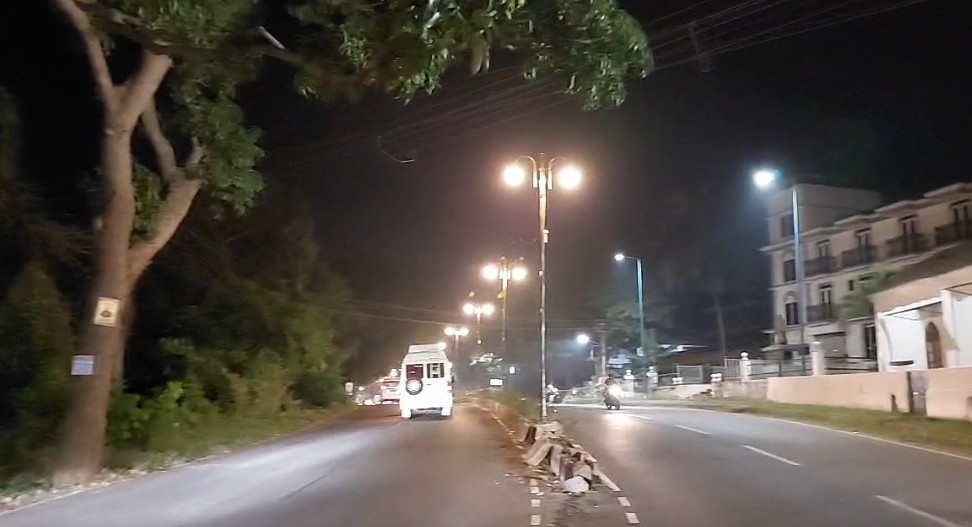 New street lights illuminate   Calangute main road