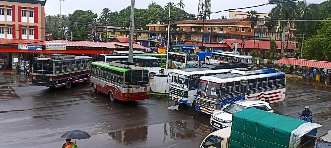 Shortage of parking space at open square in Sanguem town