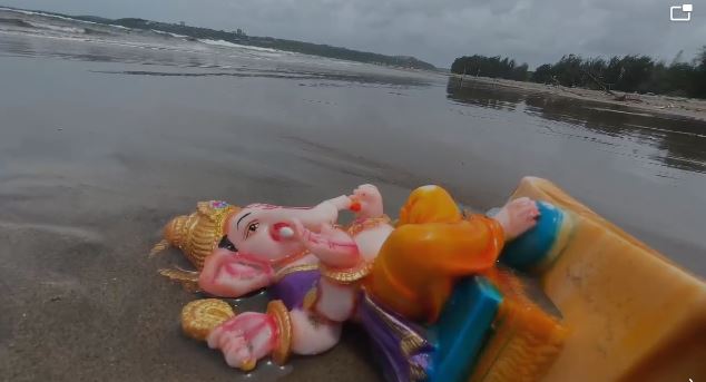 Several Ganesha idols made of PoP washed ashore