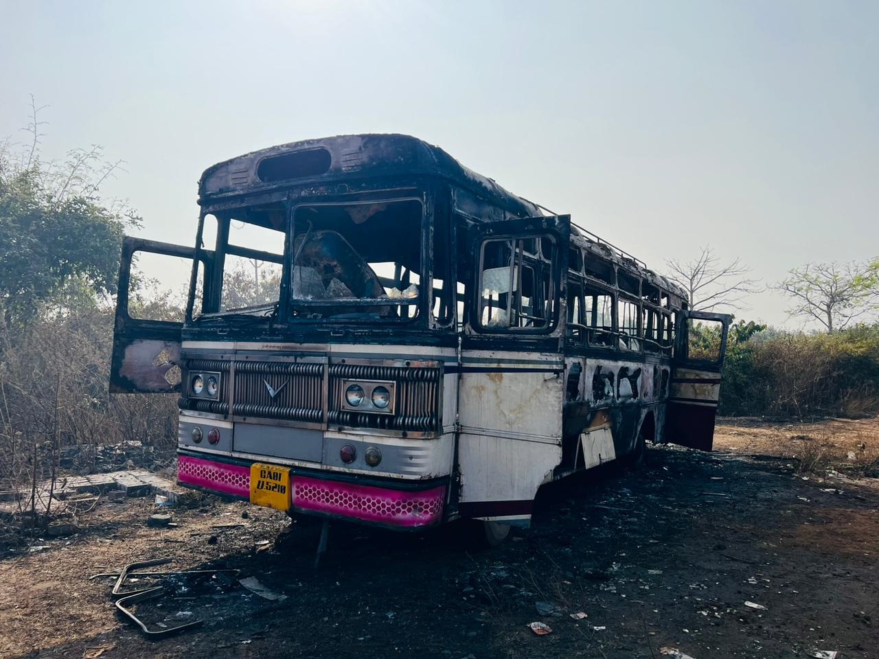 Parked bus destroyed in fire