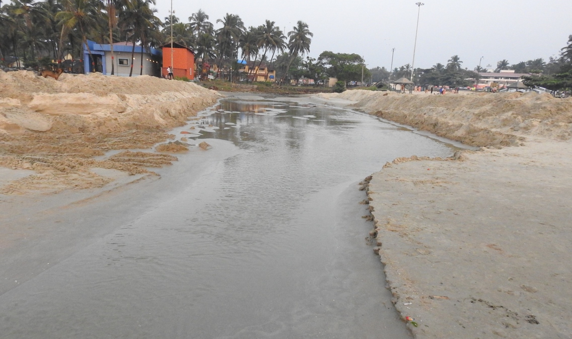 Work underway at Colva beach to flow creek water into the sea